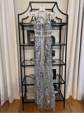 Jasz Silver Sequin Halter Prom/Evening Gown